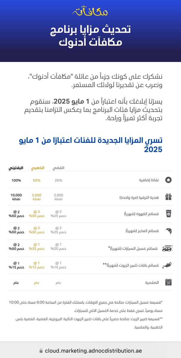JFK_Alhashmi's tweet photo. @ADNOCdist هل بسبب توزيع ارباح جيدة، سيتم تخفيض المكافآت على برنامج ولاء عملاء ادنوك ؟؟
كانت الافضل من بين شركات توزيع الوقود في الدولة ولكن البرنامج سوف ينحدر إلى الأسوأ. مع الاسف https://t.co/f8zznptHip