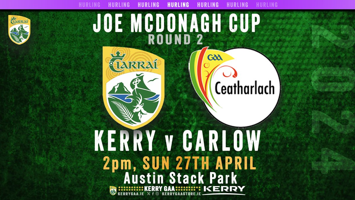 🥎 Kerry host Carlow in the 2025 Joe McDonagh Cup 2025, Round 2.

MATCH TICKETS am.ticketmaster.com/gaa/joemcdonag…

#WeAreKerry #CiarraíAbú