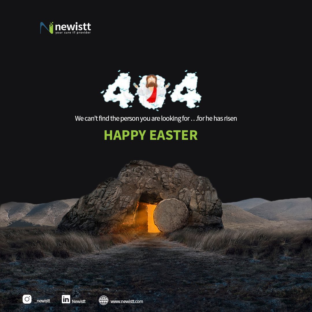 InfoNewistt's tweet photo. Error 404: Not Found… Oops, the tomb is empty! Jesus has risen! He conquered death so we could live. 
Happy Easter! https://t.co/Qzggsj2mFW