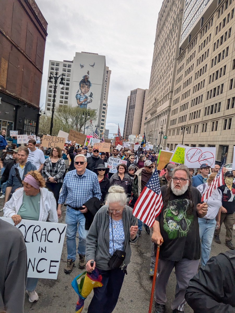 BrittH's tweet photo. Detroit vs. Fascism 2025 #50501Movement #NoKings #FDT #Detroit #April19th #fuckfacists #OurStreets https://t.co/9QMTcB5cxu
