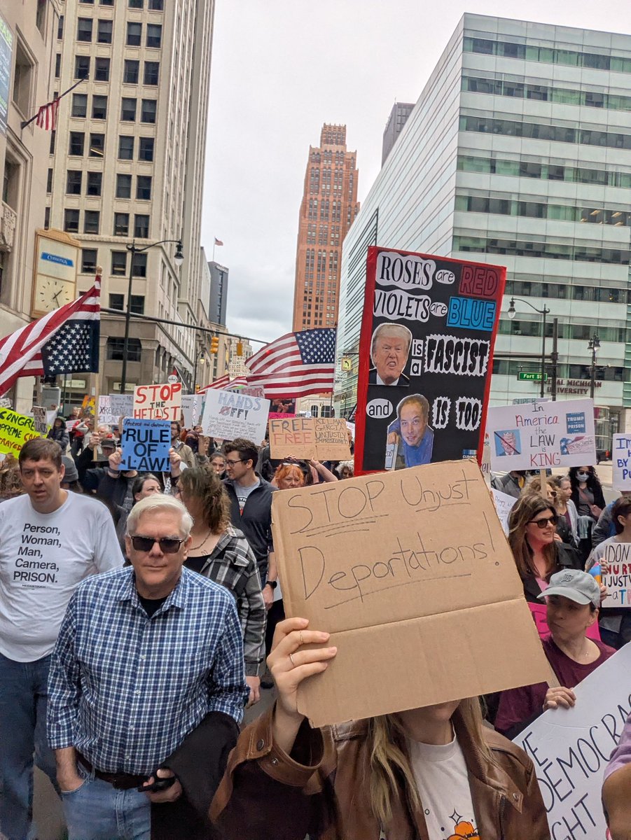 BrittH's tweet photo. Detroit vs. Fascism 2025 #50501Movement #NoKings #FDT #Detroit #April19th #fuckfacists #OurStreets https://t.co/9QMTcB5cxu