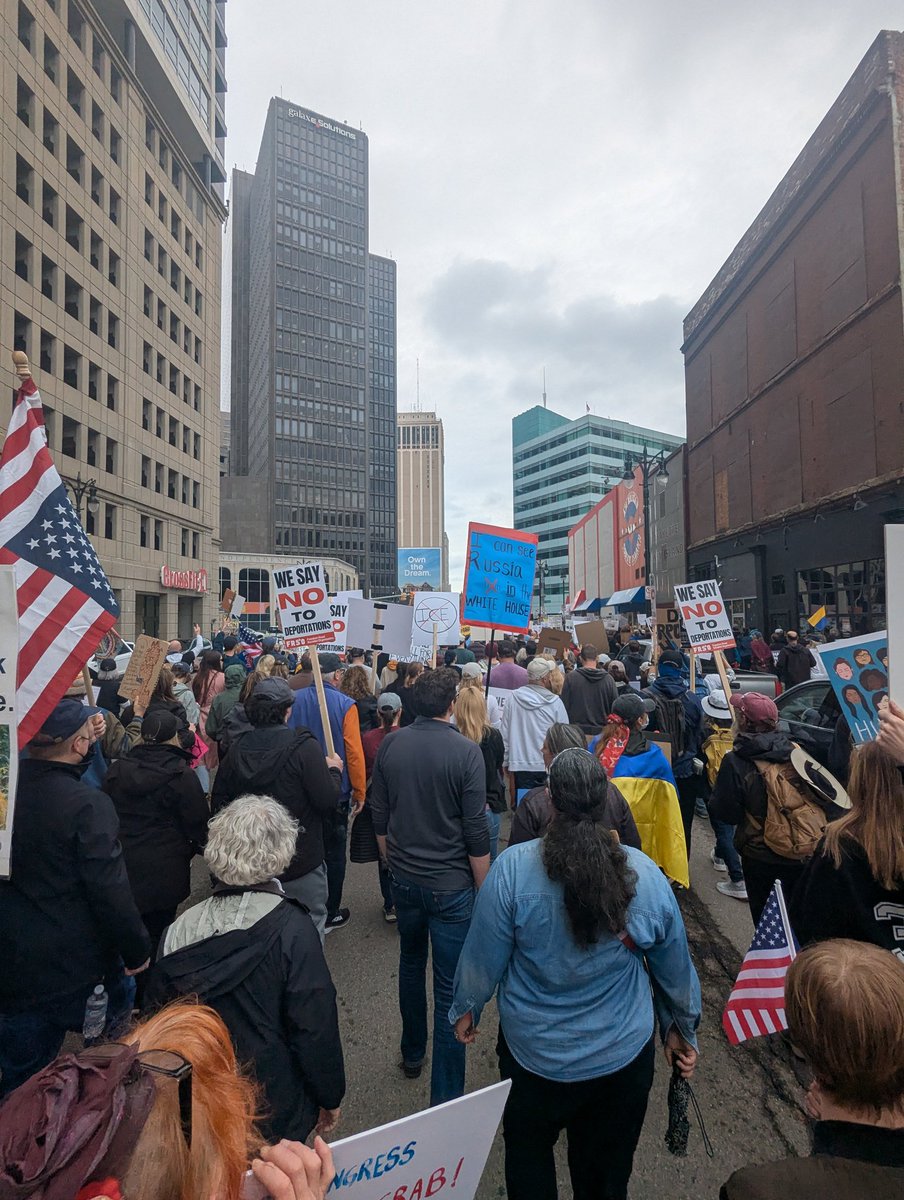 BrittH's tweet photo. Detroit vs. Fascism 2025 #50501Movement #NoKings #FDT #Detroit #April19th #fuckfacists #OurStreets https://t.co/9QMTcB5cxu