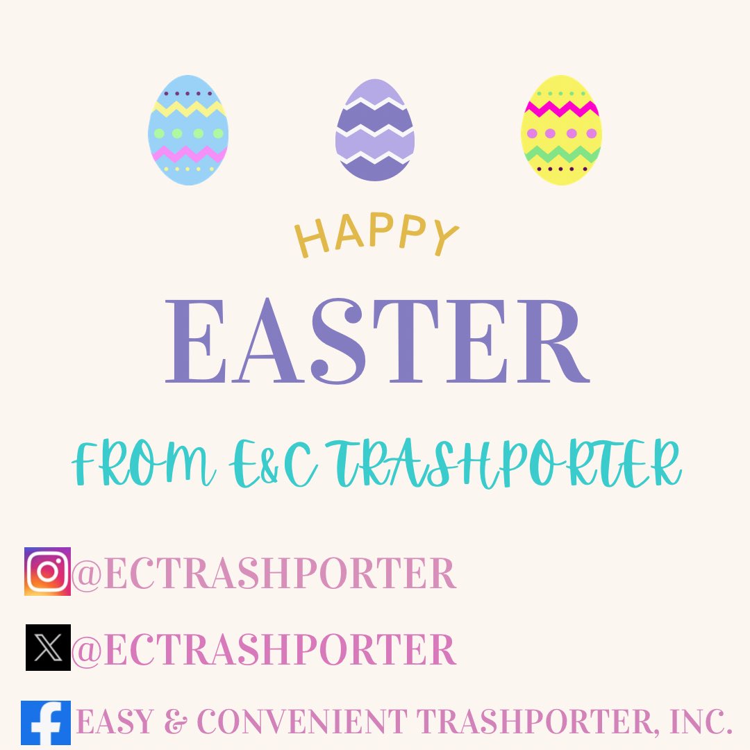 ECTrashporter's tweet photo. Happy Easter🐣 
Hope you’ve had an amazing weekend.
From your friends at E&amp;C Trashporter♻️ https://t.co/n0plMHRZ4G