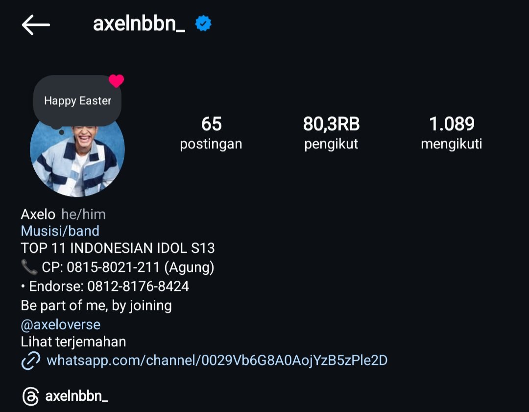 axeloverse's tweet photo. Axelo officialy verified on instagram❤️
Semoga semakin bersinar, ditunggu karya² nya🫶🏻🫶🏻 #axel #axelo #axeloverse #indonesianidol https://t.co/3P4nknVtlI