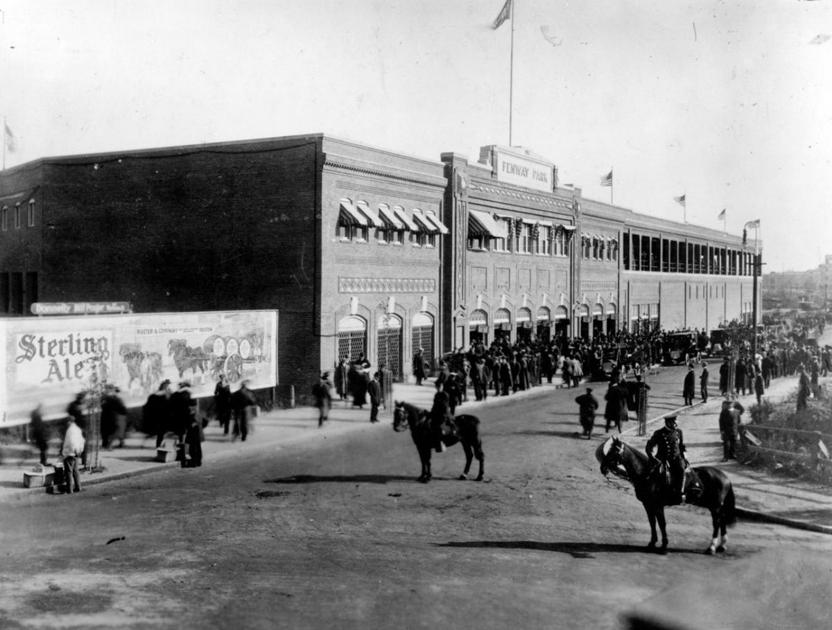4/20/1912: Fenway Park plays host to 24,000 fans for its inaugural Opening Day. A select few travel to the ballpark via automobile, two years before the first electric traffic signal is installed in the United States.