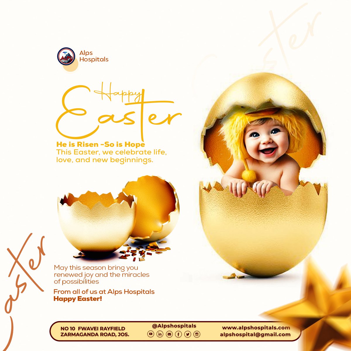 Alpshospitals's tweet photo. Easter is a celebration of life renewed &amp; that’s what we stand for

We’re reminded this season that miracles do happen, hope is never lost, &amp; life always finds a way

May this Easter fill your heart with peace, your home with joy, &amp; your journey with new beginnings.

Happy Easter https://t.co/KmJBv3vffh