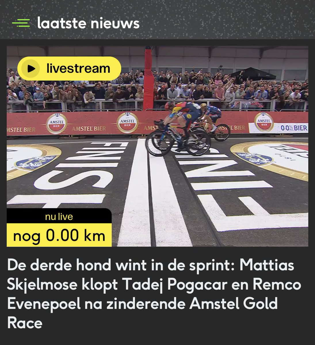 martijnvanbree's tweet photo. Verrassende winnaar in de Amstel. Spannend tot het einde! Mattias Skjelmose https://t.co/q8UnG8ohwt