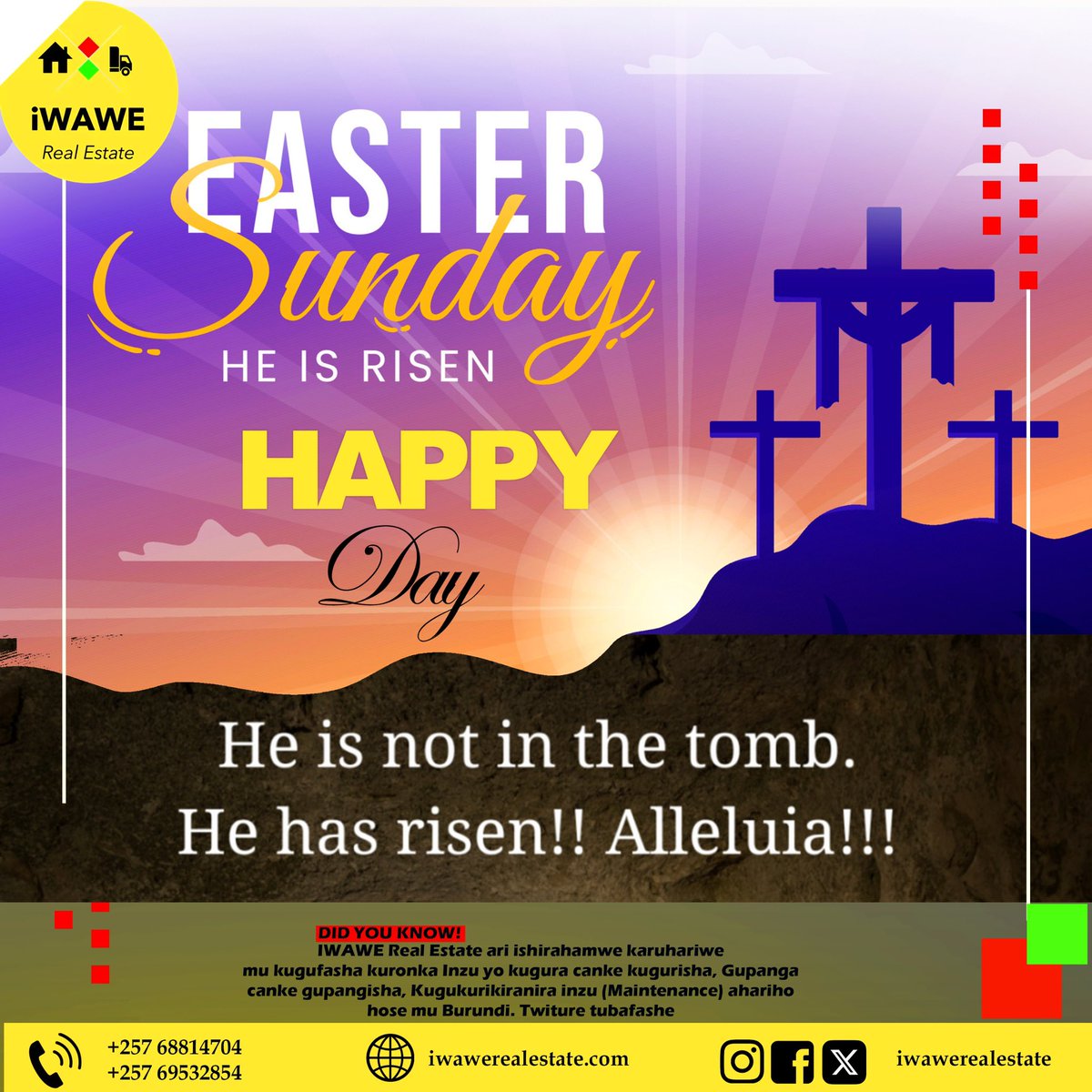 Happy Easter from iWAWE Real Estate may your day be filled with hope, joy, and renewal.
.
.
.
#iwawerealestate 
#realestate 
#Burundi