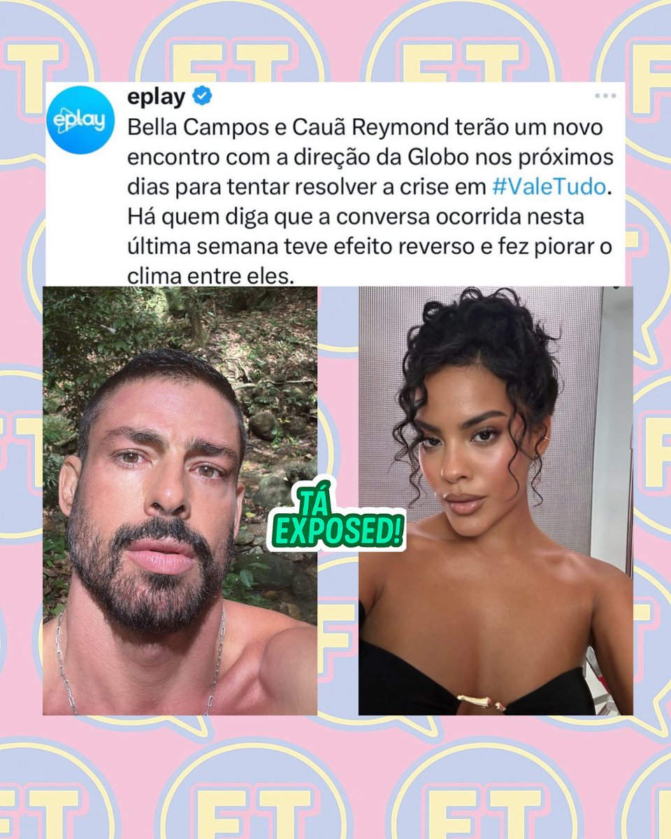 fifisdotelefone's tweet photo. Após diversos atritos nos bastidores de Vale Tudo, Cauã Reymond e Bella Campos voltarão a se reunir com a direção da Globo para uma nova conversa decisiva. O clima em #ValeTudo não anda dos mais leves e a reunião promete! 

Será que vem paz por aí… ou mais treta?

Fifi de olho👀 https://t.co/BvN5tQkcfa