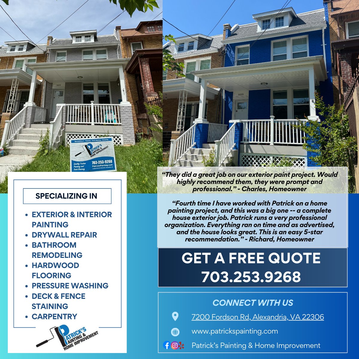 ZebraAlexandria's tweet image. Spring is here—time to give your home a fresh new look!  A bold color or a simple refresh can do wonders. Let’s make your exterior shine this season! #exteriorproject #exteriorpainting #springproject #homeimprovement #residentialpainting 

@PatricksPainting