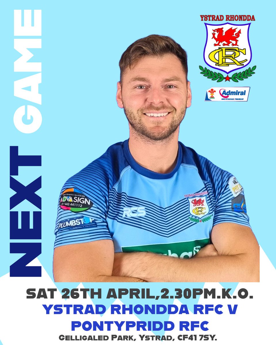 YSTRAD RHONDDA RFC (@ystradrfc) on Twitter photo ๐๐๐๐ ๐๐ ๐๐
๐ 26/4/25.
๐ <a href="/PontypriddRFC/">Pontypridd RFC</a>
๐ ADMIRAL PREMIERSHIP.
๐๏ธ GELLIGALED PARK.
๐ CF41 7SY.
โฐ 2.30.PM KICK OFF.
#COTY ๐๐ฉต #PACKTHEPARK ๐๐๐๐ ๐๐ ๐๐
๐ 26/4/25.
๐ <a href="/PontypriddRFC/">Pontypridd RFC</a>
๐ ADMIRAL PREMIERSHIP.
๐๏ธ GELLIGALED PARK.
๐ CF41 7SY.
โฐ 2.30.PM KICK OFF.
#COTY ๐๐ฉต #PACKTHEPARK