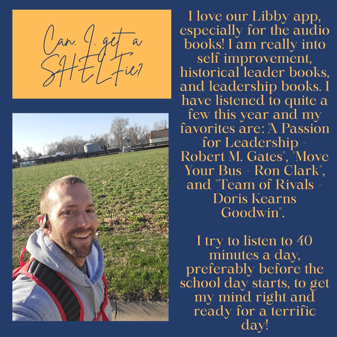 SRCHuskyLibrary's tweet photo. π§ Mr. Tejkl is a big fan of the Libby appβthanks to our awesome partnership with Shelby Community Library! With audiobooks, he can read anytime, anywhere. π #ReadOnTheGo #LibbyLove #AudiobooksAreReading #SchoolLibraryMonth https://t.co/WBspwkzuOl