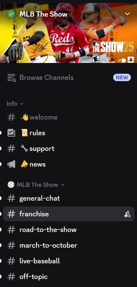 📊 Running a Franchise and looking for advice, trade tips, or just want to show off your rebuild?

Join our official MLB The Show Discord and connect with fellow Franchise GMs.

🧠 Talk strategy.
📈 Share progress.
💬 Ask questions.

👉 mlbthe.show/discord

#MLBTheShow