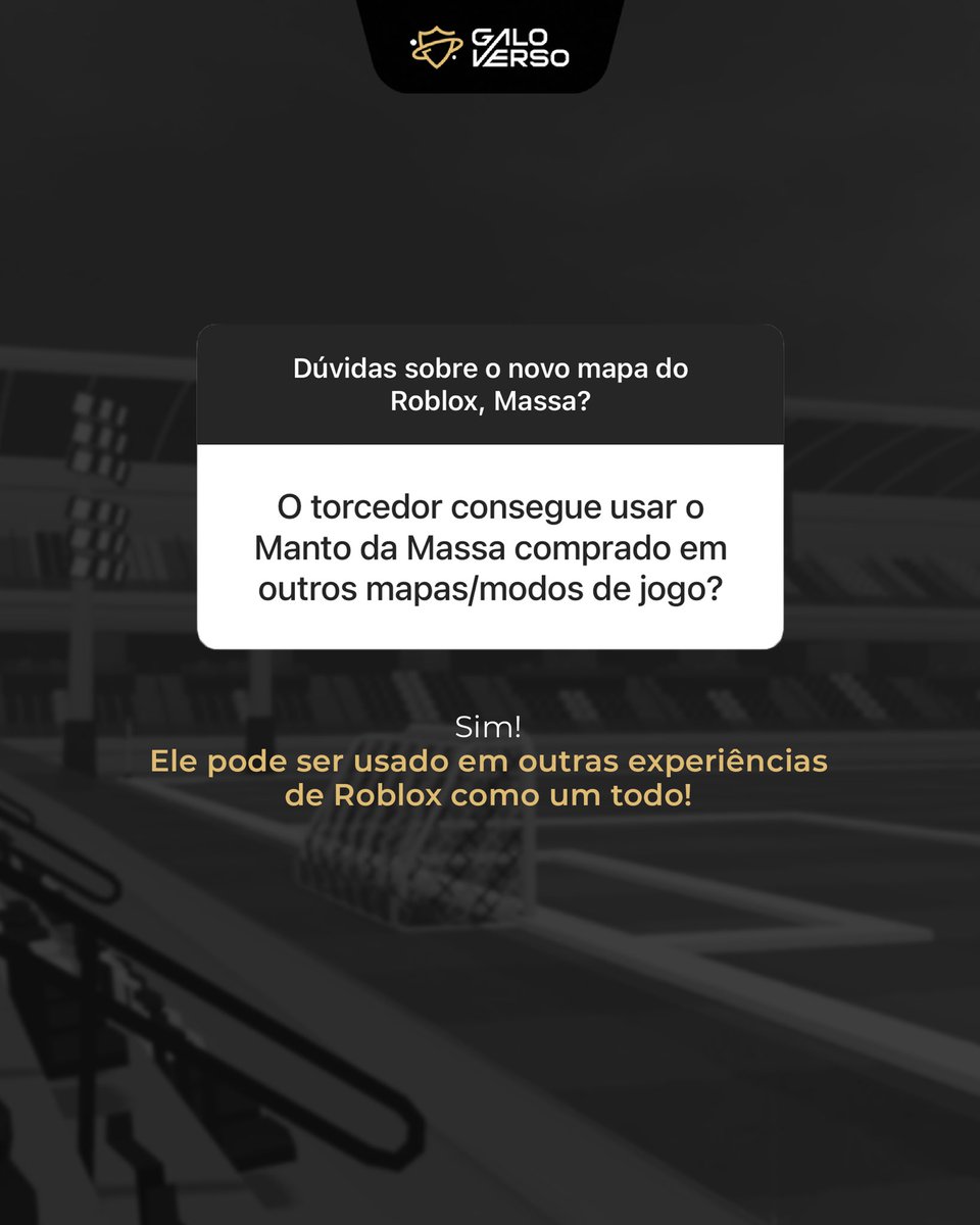 GaloVerso's tweet photo. Quer representar o Galo no Roblox? O Manto da Massa chegou!

✔ Valor: Acessível pra toda a Massa
✔ Como adquirir: Tutorial fácil no carrossel
✔ Edição limitada: Não perca!

📲 Arrasta pro lado e aprende como é simples garantir o seu! https://t.co/pDiPFW8SvI