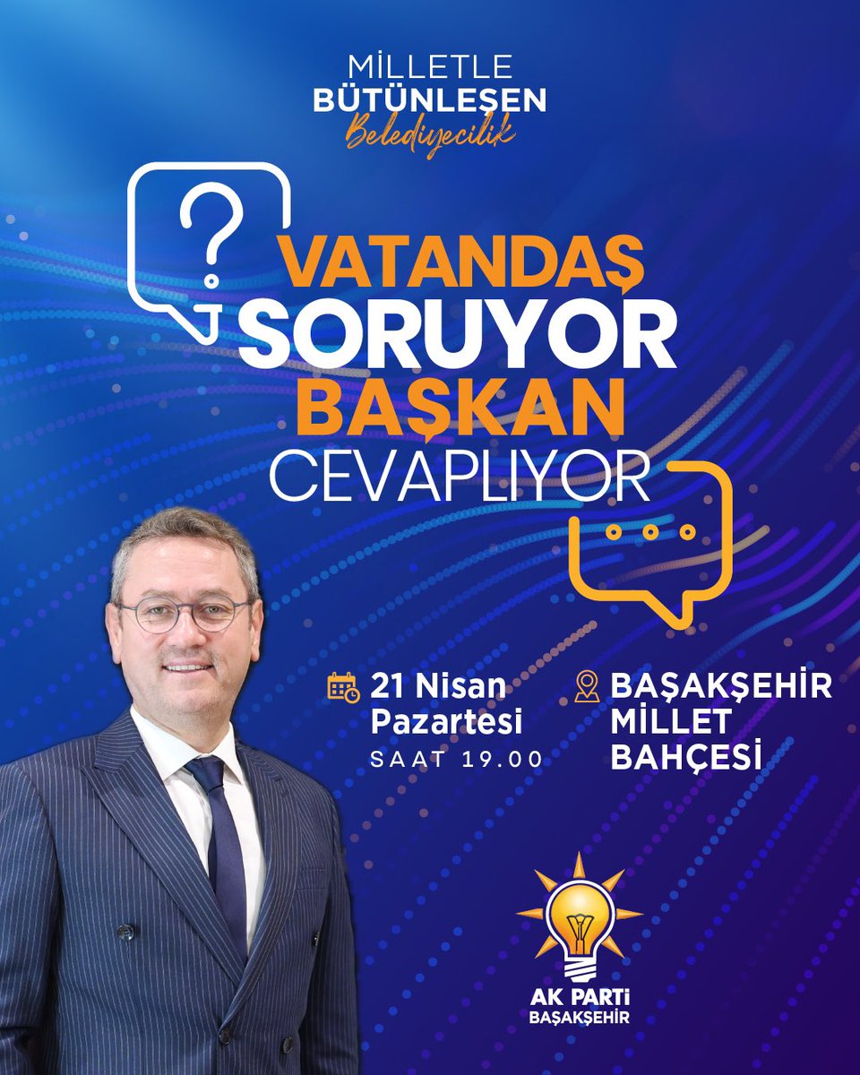 Başakşehir Millet Bahçesi’nde gerçekleştireceğimiz bu buluşmada, ilçemizi daha da güzelleştirecek adımları hep birlikte konuşacağız.

Tüm vatandaşlarımızı bekliyoruz. 

🗓️ 21 Nisan Pazartesi
⏰ 19.00
📍 Başakşehir Millet Bahçesi

#VatandaşSoruyorBaşkanCevaplıyor