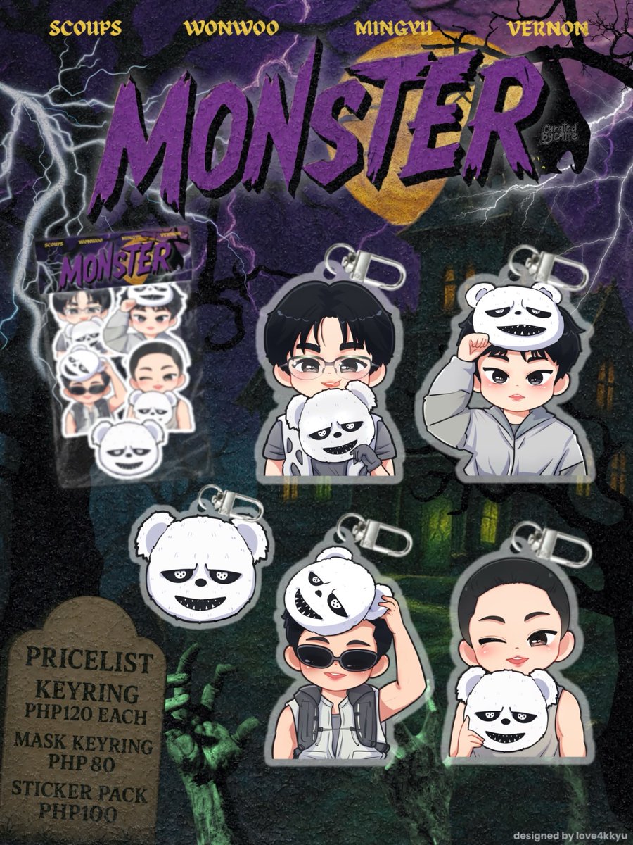 [PRE-ORDER] MONSTER COLLECTION 👻

🪦 Monster Inspired Merch:
      ⚡︎ member keyring - ₱120/ea
      ⚡︎ mask keyring - ₱80
      ⚡︎ sticker pack - ₱100

🛒 DOO: May 15, 10pm
💳 DOP: May 17, 10pm
📦 ETA: 3-4 weeks after pre-order period

#curatedbycalie 😈