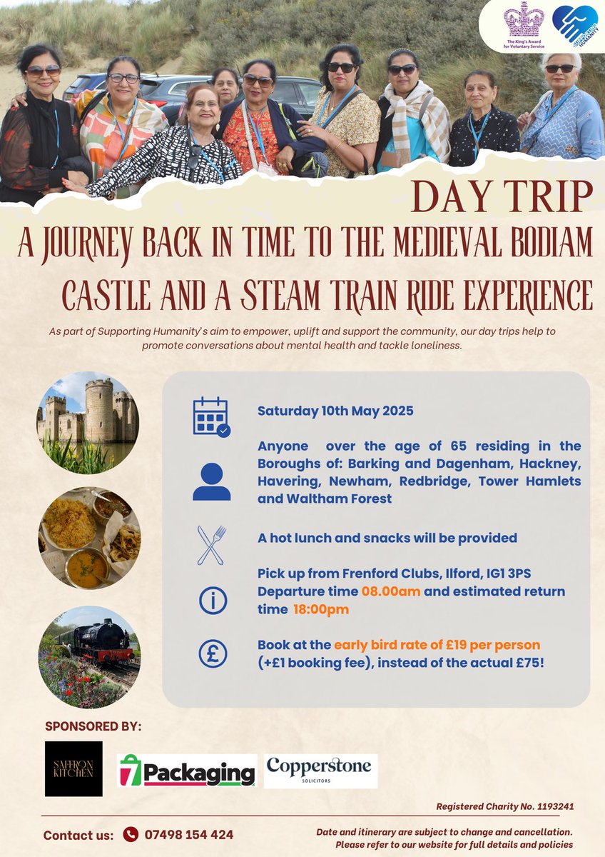 supportingHC's tweet photo. 🚂 Over 65s day trip coming up!  

🏰A journey back in time to the medieval Bodiam Castle and a Steam Train Experience!

Message our Trips team on 07498154424 to secure your spot for an exciting experience at Bodiam Castle! 🏰 https://t.co/8IwhMqGEqf