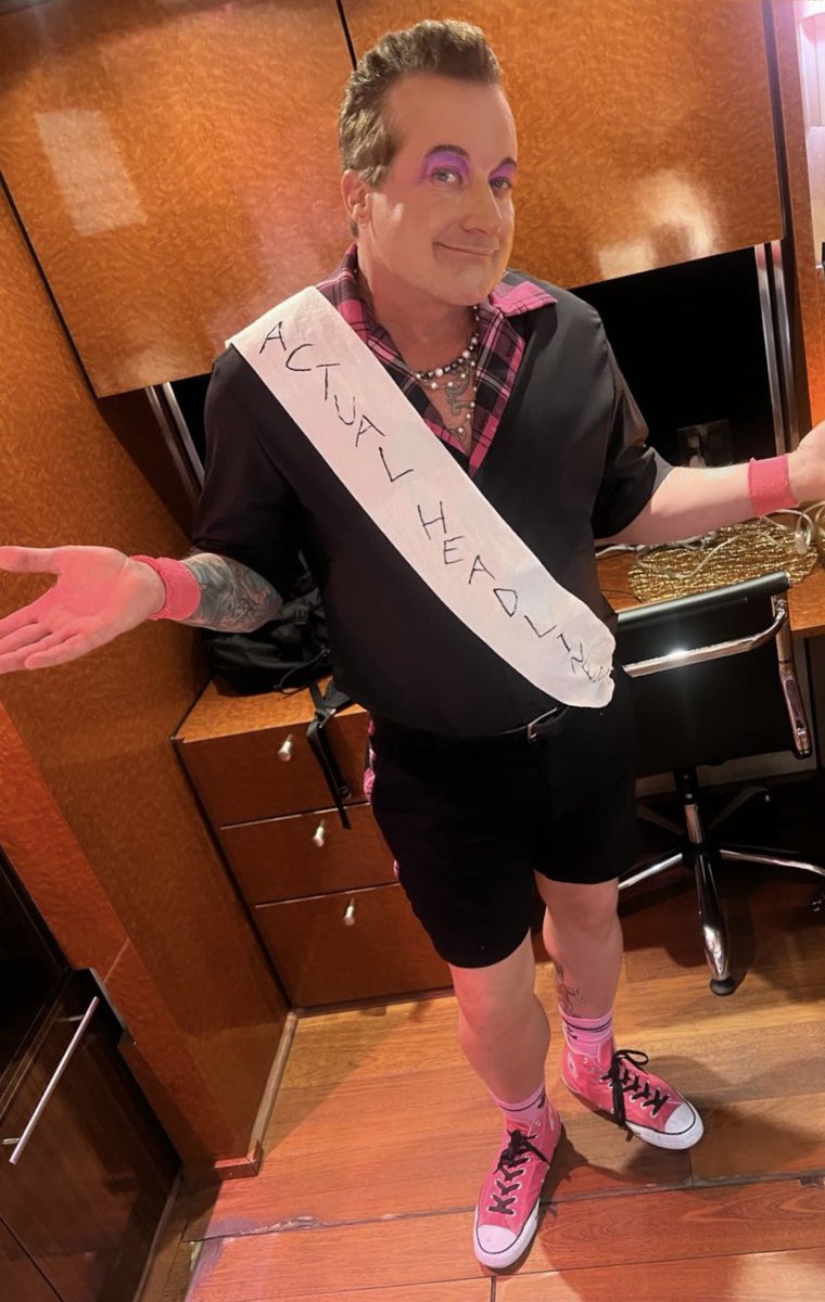 Tré Cool of Green Day wears an ‘actual headliner’ sash after Coachella.