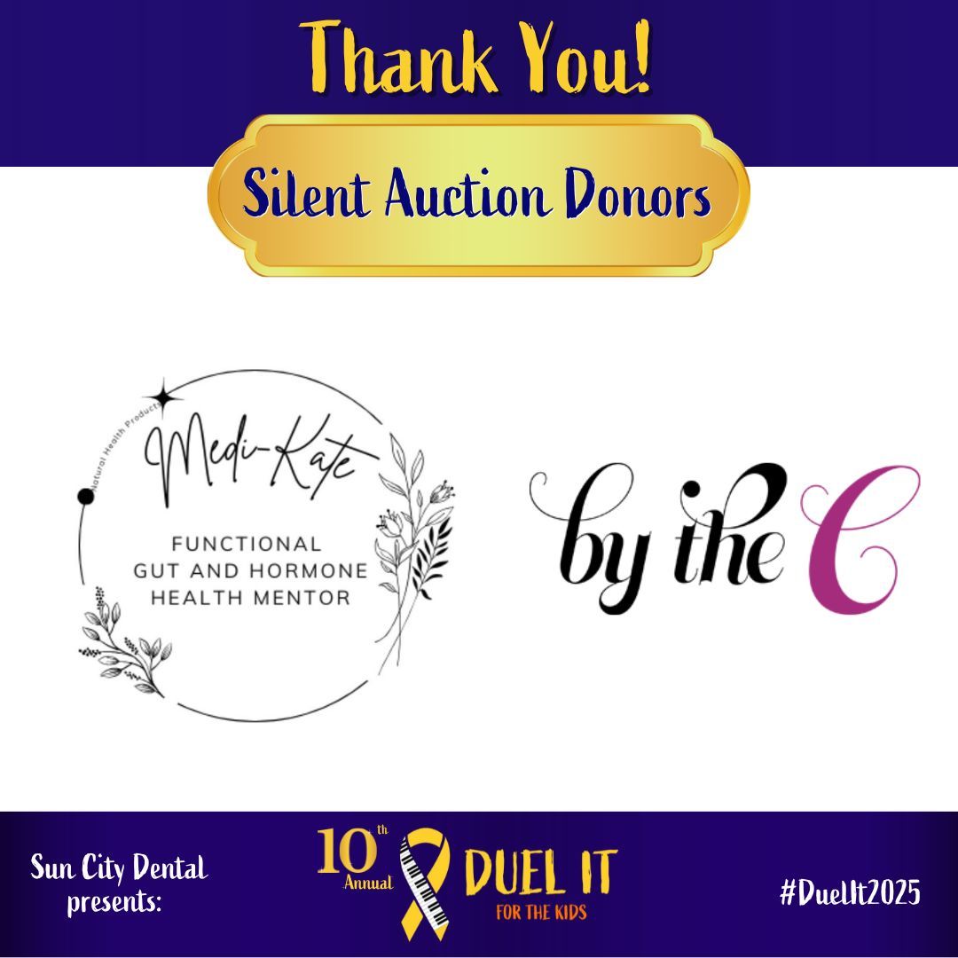 Gratitude goes out to Medi-Kate (Golden Gut Elixir &amp; wellness session) and By The C (lovely swag &amp; gift certificates) for bringing the style to our auction table. Thank you! #DuelIt2025