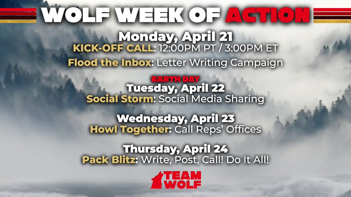 teamwolf_org's tweet photo. 🚨ACTION ALERT🚨 Rep. Boebert’s bill (H.R. 845) would permanently strip Gray Wolves of Endangered Species protections nationwide. We’re launching a WEEK OF ACTION—calls, letters &amp; social storms start tomorrow.

Sign up for our kick-off call 👉 https://t.co/4KPhZlUPgL https://t.co/V0F7F4NRm2
