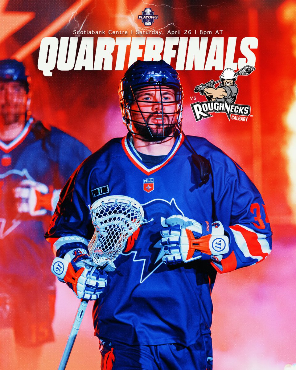 HFXThunderbirds's tweet photo. When East meets West...

The stage is set for the @NLL Quarterfinals in Halifax
Saturday, April 26 vs @NLLRoughnecks 

🎟️ https://t.co/X0GFbWWhZr https://t.co/Ik4FeWUcRI