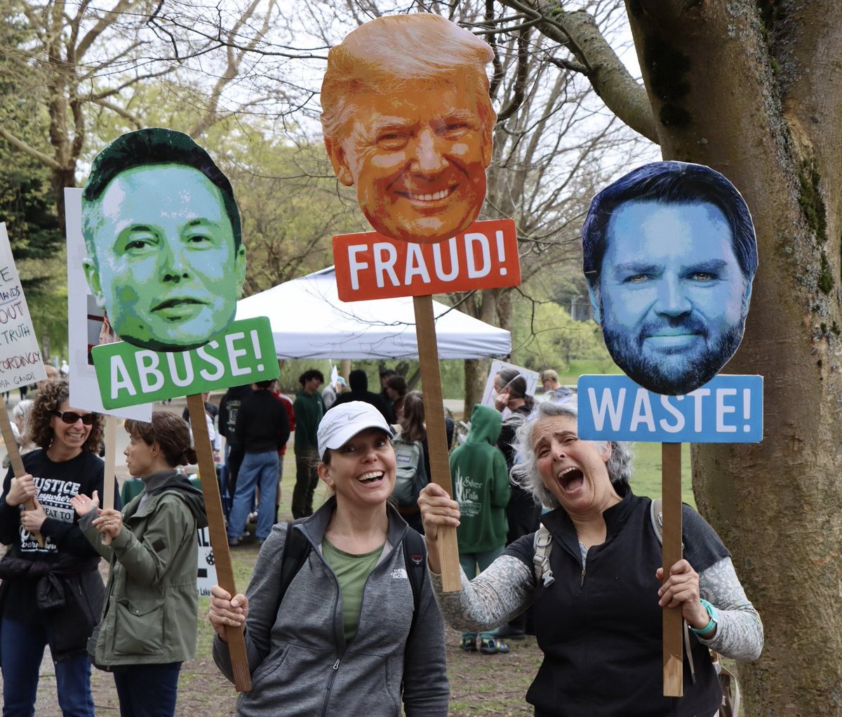 Great signs from these ladies at a 50501 protest yesterday!
