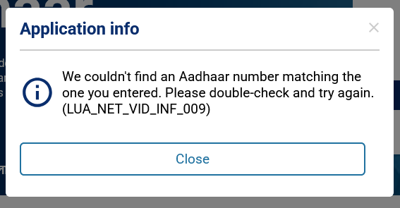 LargeCaps's tweet photo. @UIDAI I had locked my aadhar 2 days back. But now I can't unlock it with my VID. I  get error - "We couldn't find an Aadhaar number matching the
one you entered. Please double-check and try again. (LUA_NET_VID_INF_009)". https://t.co/5z71uHR74p