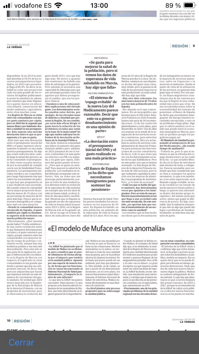 José María Abellán (@dionisosabellan) on Twitter photo Mi gratitud a <a href="/jperezparra/">Javier Pérez Parra</a> por la entrevista que publica hoy <a href="/laverdad_es/">laverdad_es</a> donde opino sobre diversas cuestiones de la sanidad regional y nacional
<a href="/AESeconsalud/">AES - Asociación de Economía de la Salud</a> <a href="/sespas/">SESPAS</a> <a href="/EconomicasUMU/">Facultad de Economía y Empresa UMU</a> Mi gratitud a <a href="/jperezparra/">Javier Pérez Parra</a> por la entrevista que publica hoy <a href="/laverdad_es/">laverdad_es</a> donde opino sobre diversas cuestiones de la sanidad regional y nacional
<a href="/AESeconsalud/">AES - Asociación de Economía de la Salud</a> <a href="/sespas/">SESPAS</a> <a href="/EconomicasUMU/">Facultad de Economía y Empresa UMU</a>