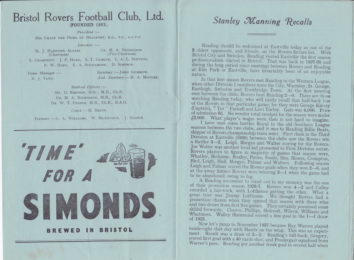 HertsRoyal's tweet image. The last away programme of the season, #UTG v #readingfc at Eastville in March 1951, 4-0 defeat but a 20,882 crowd, following week Ron Blackman hit a HT as we spanked Bristol City 4-2 at Elm Park in front of another 20,000+ crowd @TheTilehurstEnd @cribsie