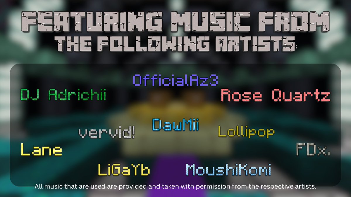 OfficialAz3_m's tweet image. In "Locked Rhapsody", the entire map would be boring to play without any sort of music to listen to.
To fix that, the map provides multiple songs with each from various artists.

With multiple styles, multiple genres.

#Minecraft #MinecraftMaps