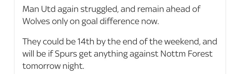 Shaun174's tweet photo. @SkySportsPL @SkySports Manchester United are already 14th. They will be 15th if Spurs get anything. https://t.co/IakfY4Z8jN