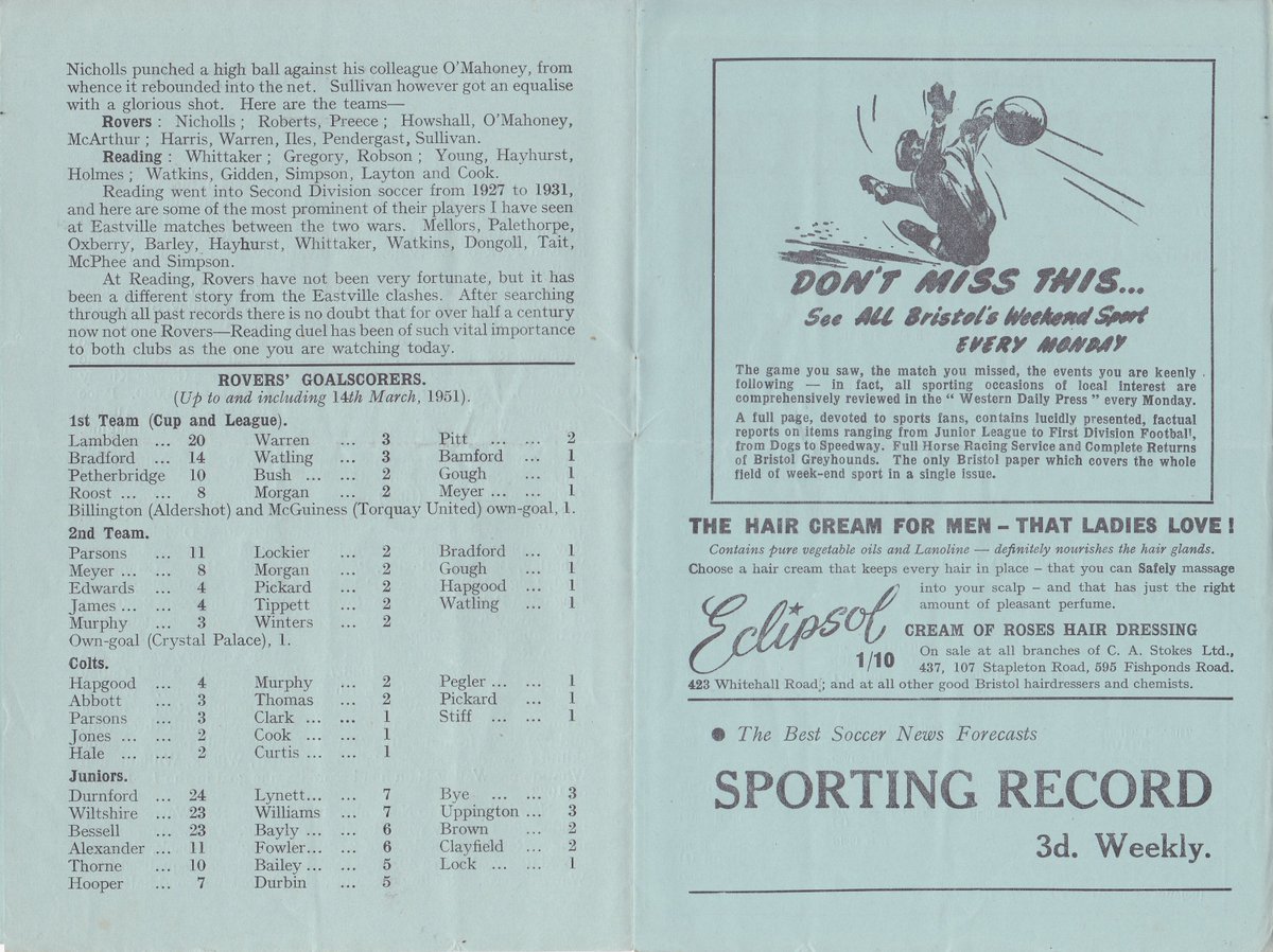HertsRoyal's tweet image. The last away programme of the season, #UTG v #readingfc at Eastville in March 1951, 4-0 defeat but a 20,882 crowd, following week Ron Blackman hit a HT as we spanked Bristol City 4-2 at Elm Park in front of another 20,000+ crowd @TheTilehurstEnd @cribsie