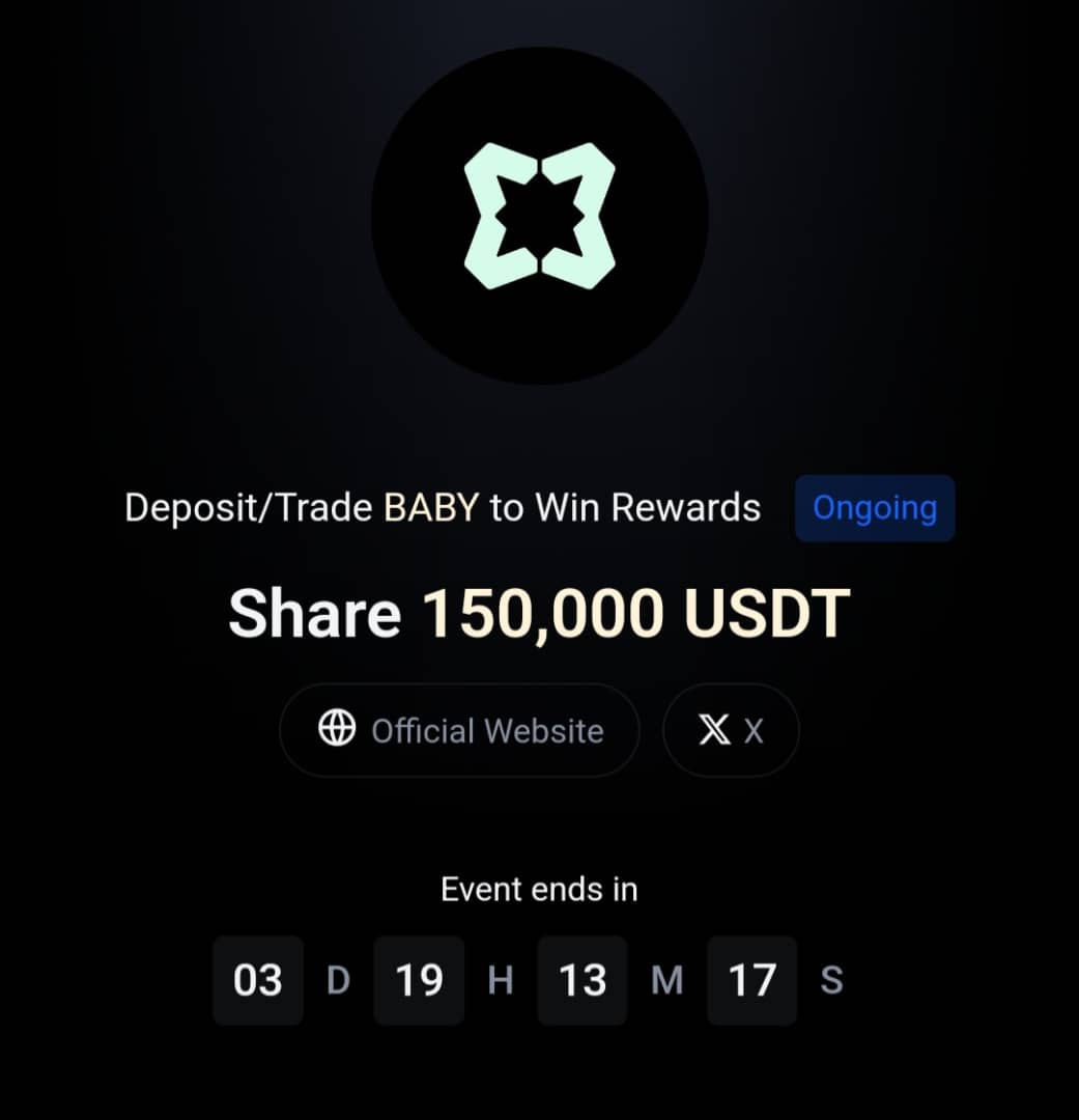 DheeMara's tweet photo. Win Share of 150,000 USDT on #MEXC💸

Deposit &amp; Trade BABY to qualify 📈

3 Ways to Earn:

1. Deposit/Trade BABY: Share 150,000 USDT
2. Futures Trading Challenge:  Share 50,000 USDT (≥20,000 USDT trading volume)
3. Referral Rewards: Share 20,000 USDT

https://t.co/4QSmvAD0H5 https://t.co/3OMQv4srjM