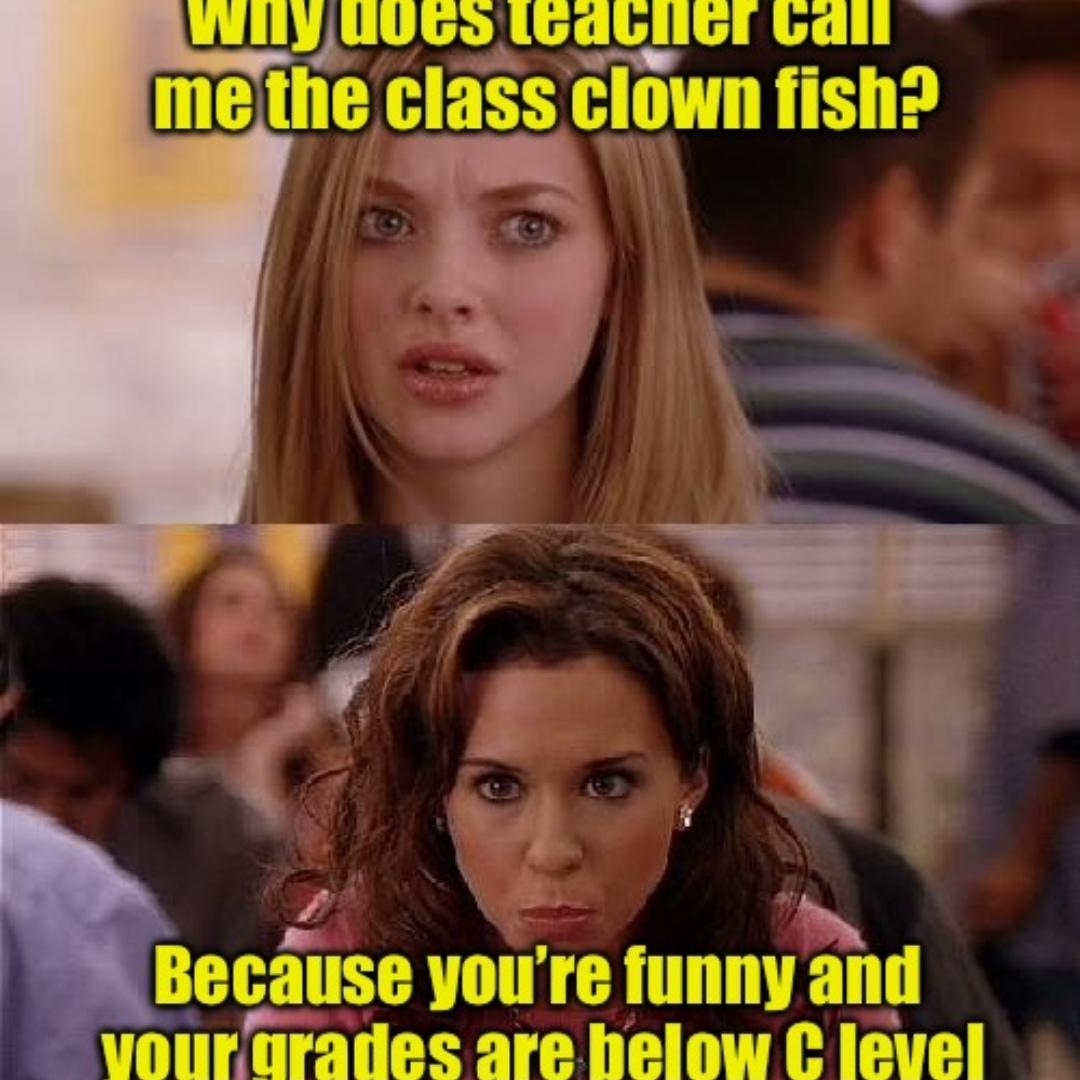 [ID: Karen Smith asking Gretchen Wieners of Mean Girls (2004), "Why does the teacher call me the class clown fish?" while she responds, "Because you're funny and your grades are below C level".]

 #SundayFunday #Funday #LibraryLife #Library #MeanGirls