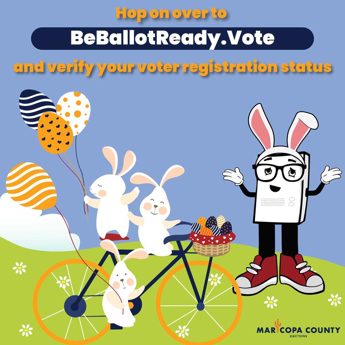 MaricopaVote's tweet photo. No bunny knows elections like we do! Hop on over to https://t.co/jLK8gj3BQi to verify your voter registration status!

#Easter #BeBallotReady https://t.co/DOTUBE6gLo