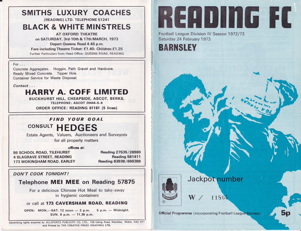 HertsRoyal's tweet image. Final #readingfc home programme v #barnsleyfc, Feb &apos;73 and dour 0-0 draw in keeping with a season when we conceded only 7 league goals at home but 31 away (including 4 each at Bury and Southport), see you next season 🤞 @TheTilehurstEnd @cribsie