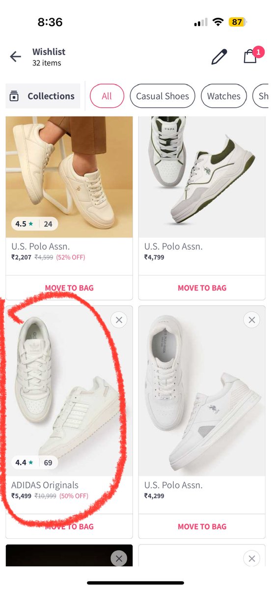 saik999's tweet photo. @MyntraSupport I am not able to complete my purchase. I have wish listed the product circled in red priced at ₹ 5499/- When i move the product to bag the price changes to ₹10,999/- . Please can you rectify. https://t.co/8JrantZE7Z