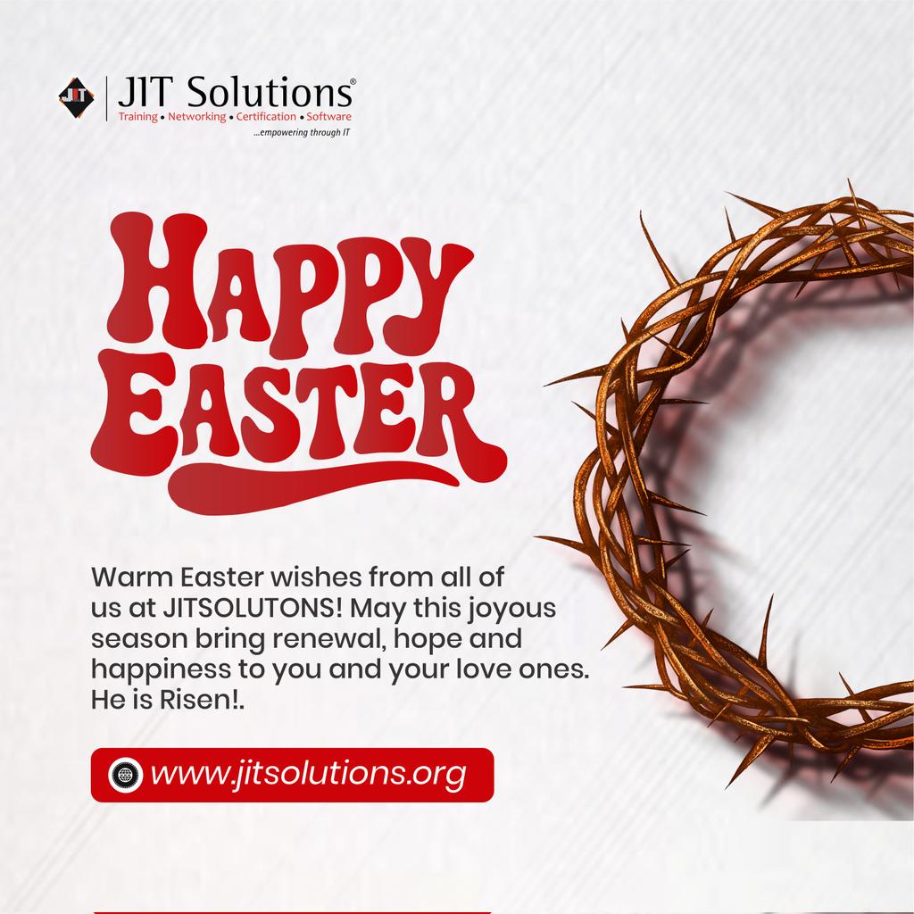 jitsolutionsng's tweet photo. Happy Easter from all of us at JITSOLUTIONS! Wishing you a season of renewal, hope, and joy. May the spirit of Easter bring love, peace, and happiness to you and yours.
He is Risen!
#HappyEaster #EasterWishes #HeIsRisen #JITSOLUTIONS https://t.co/3hc9zUIFal