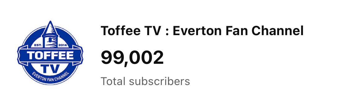 Less than 2,000 subscribers needed by 
youtube.com/@toffeetvefc
before they achieve a well deserved milestone.

<a href="/THT1878/">Baz</a> <a href="/PED7/">𝗣𝗘𝗗</a> <a href="/JPOBMedia/">James</a> <a href="/lamb_matty/">Ned 🍋</a>