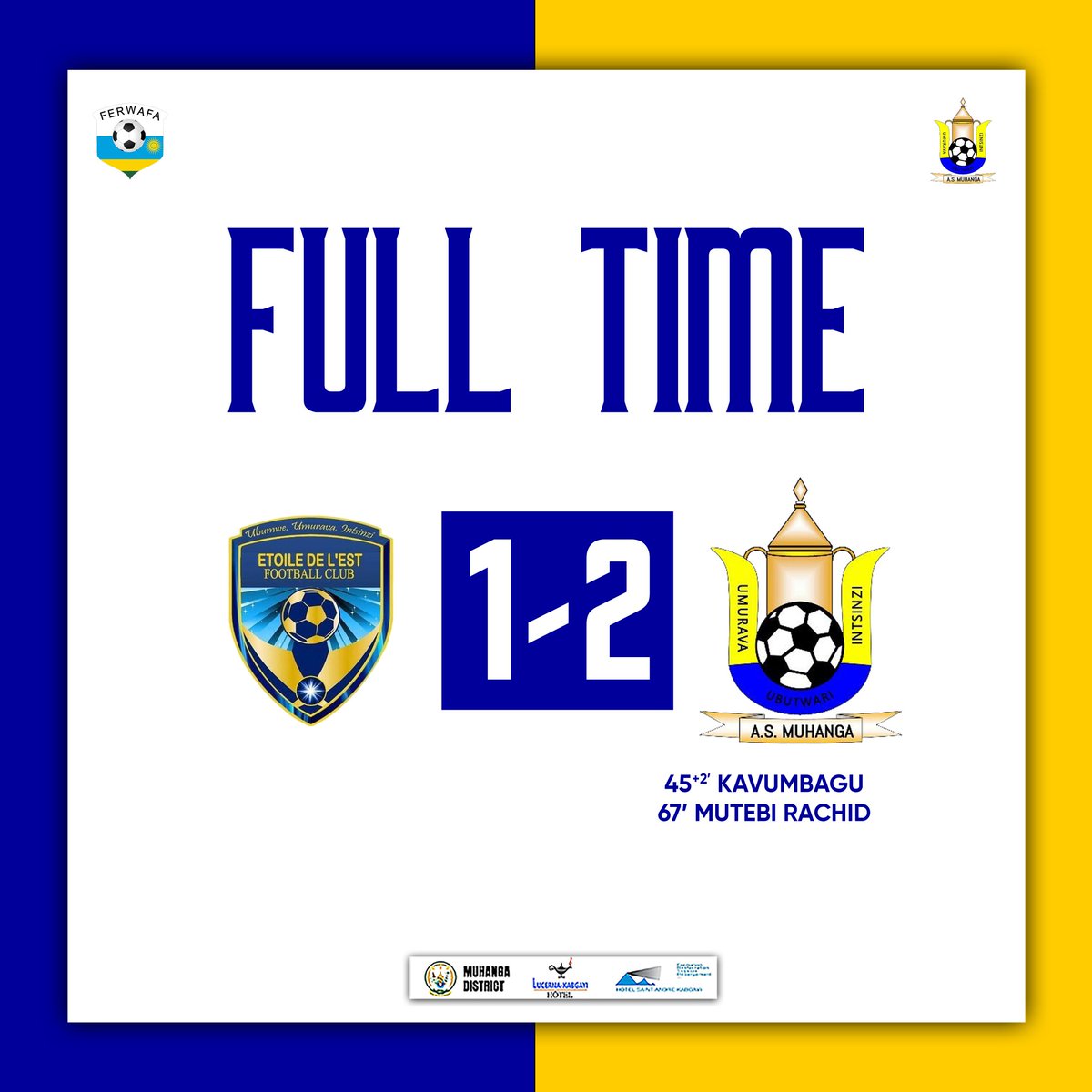 AsMuhanga's tweet photo. 💙💛💙💛 WIN WIN WIN 💙💛💙💛💙💛💙💛
In a tough match at Ngoma Stadium, AS Muhanga defeated Etoile de l'Est 2–1. https://t.co/zlWoVynpDs