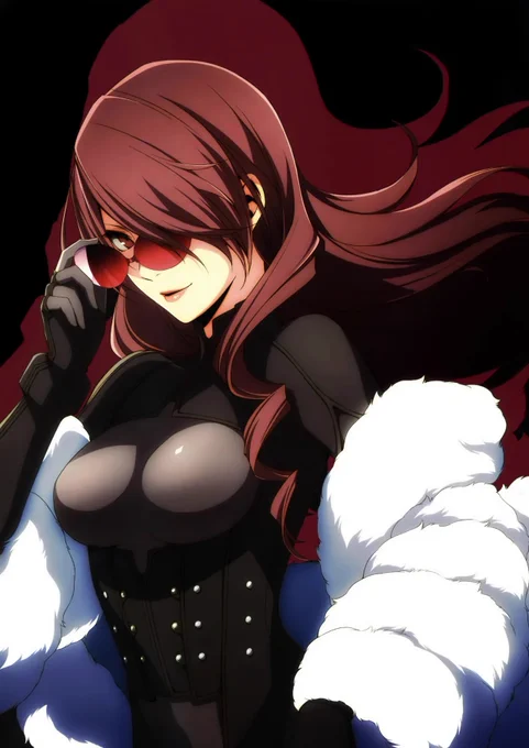 Glasses and fur coat from her Arena outfit Wanted to have some sort of clothing hanging over her arms / shoulders. It was either this one or a leather jacket.
