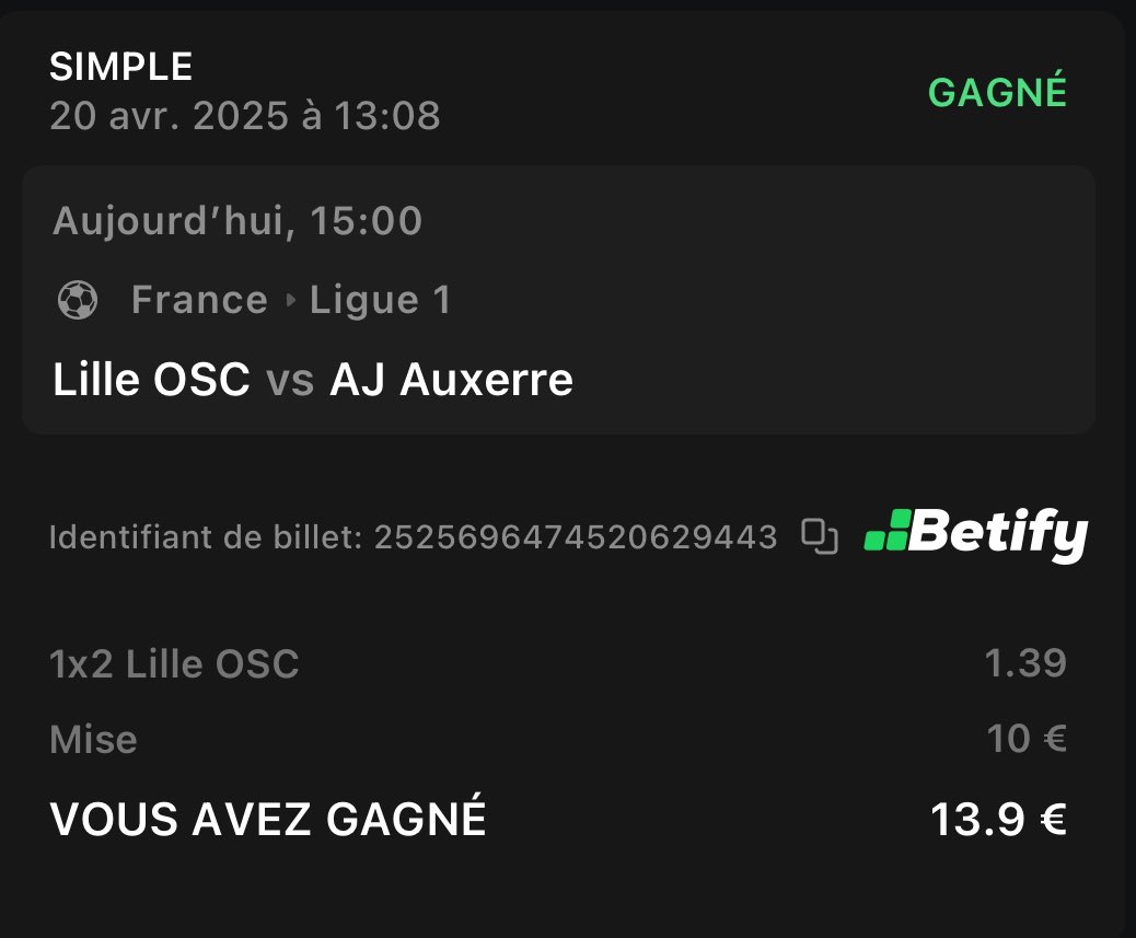 LeGauloisBets's tweet photo. ⭐ Montante – Palier 3 : VALIDÉ ⭐
✅ Lille gagne vs Auxerre (1.39)
💶 Mise : 10€
💰 Gains : 13.90€
On va chercher le palier 4 tranquillement.
RT + ✅ Follow pour suivre la montante jusqu’au bout !
#LaCoteGauloise #Montante #PronosFoot https://t.co/WDqopFl85v