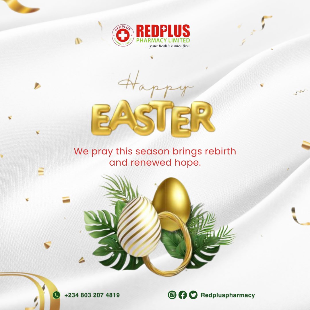 RedplusPharmacy's tweet photo. Happy Easter from Redplus Pharmacy! May your baskets be full of joy and your health be as vibrant as the spring blooms. Wishing you a blessed Easter filled with family, faith, and fantastic health! https://t.co/nI90dyCEno