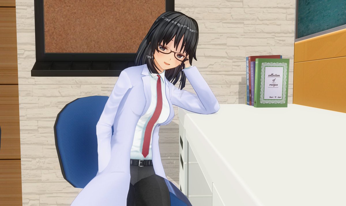 #cm3d版深夜の真剣エディット60分一本勝負
#COM3D2
お題「白衣　メガネ　にやけ顔」

「暇だから何か面白いこと話してよ～」
とか言いそうな雰囲気…