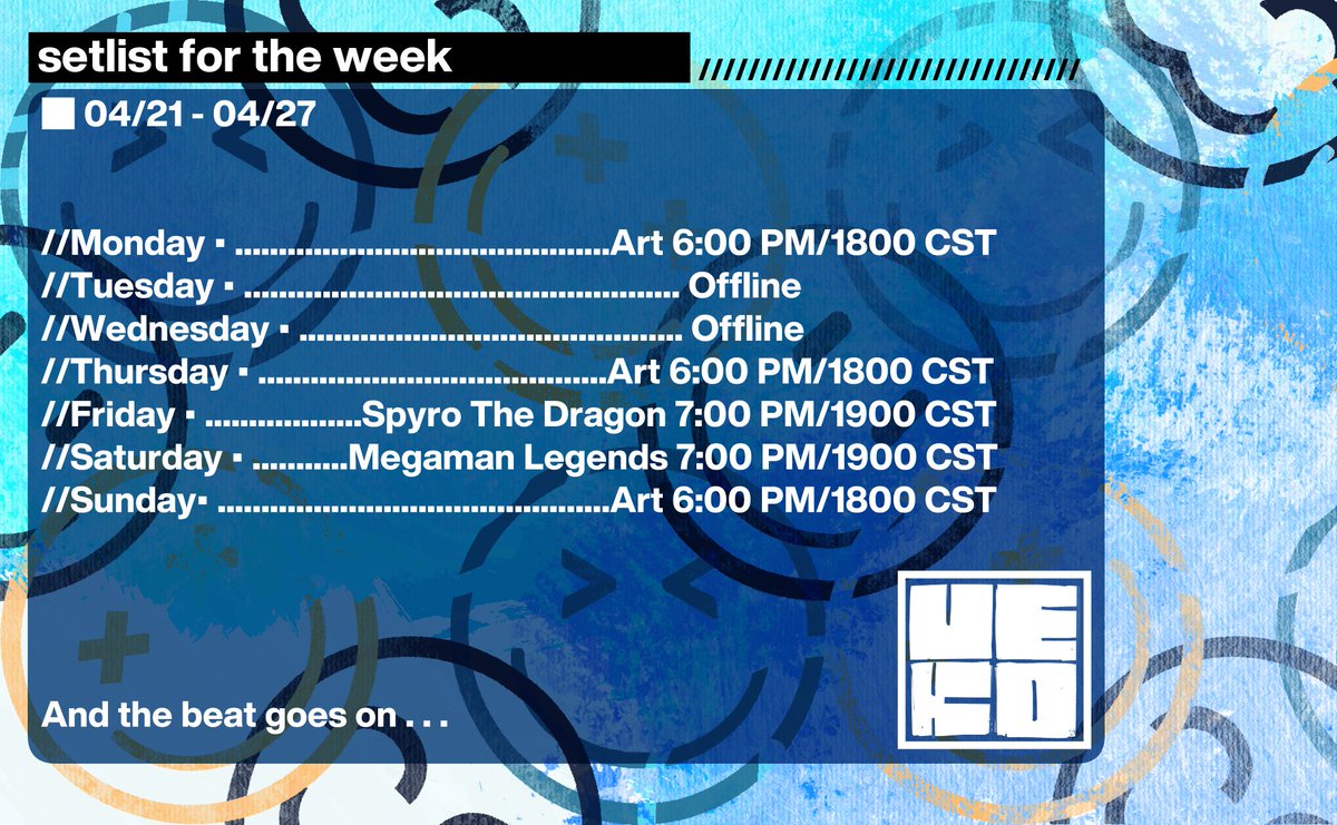 Well well well lookie here.... we have a schedule for the week. That's  right baby return of da mack... Looking forward to updating you guys on  how i've been doing! Wanna do some more art focused streams coming up  since i rly need to lock tf in this week 👍