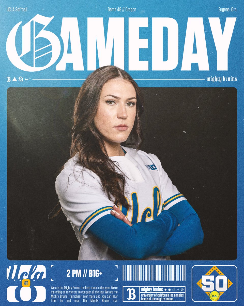 Sunday series finale!

🆚: Oregon
📍: Eugene, Ore.
⏰: 2 p.m. (PT)
📺: B1G+
💻: bigtenplus.com
📊: shorturl.at/hjFWv

#GoBruins