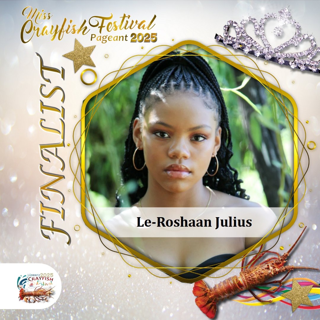 LuderitzCF2023's tweet photo. Introducing 𝗟𝗲-𝗥𝗼𝘀𝗵𝗮𝗮𝗻 𝗝𝘂𝗹𝗶𝘂𝘀👑

Every step she takes tells a story of strength, softness, and soul. Meet your finalist 𝗟𝗲-𝗥𝗼𝘀𝗵𝗮𝗮𝗻 𝗝𝘂𝗹𝗶𝘂𝘀, elegance personified.

#BraveLeRoshaanRising #FinalistMsCrayfishFestival2025 https://t.co/U1U6lPqfja