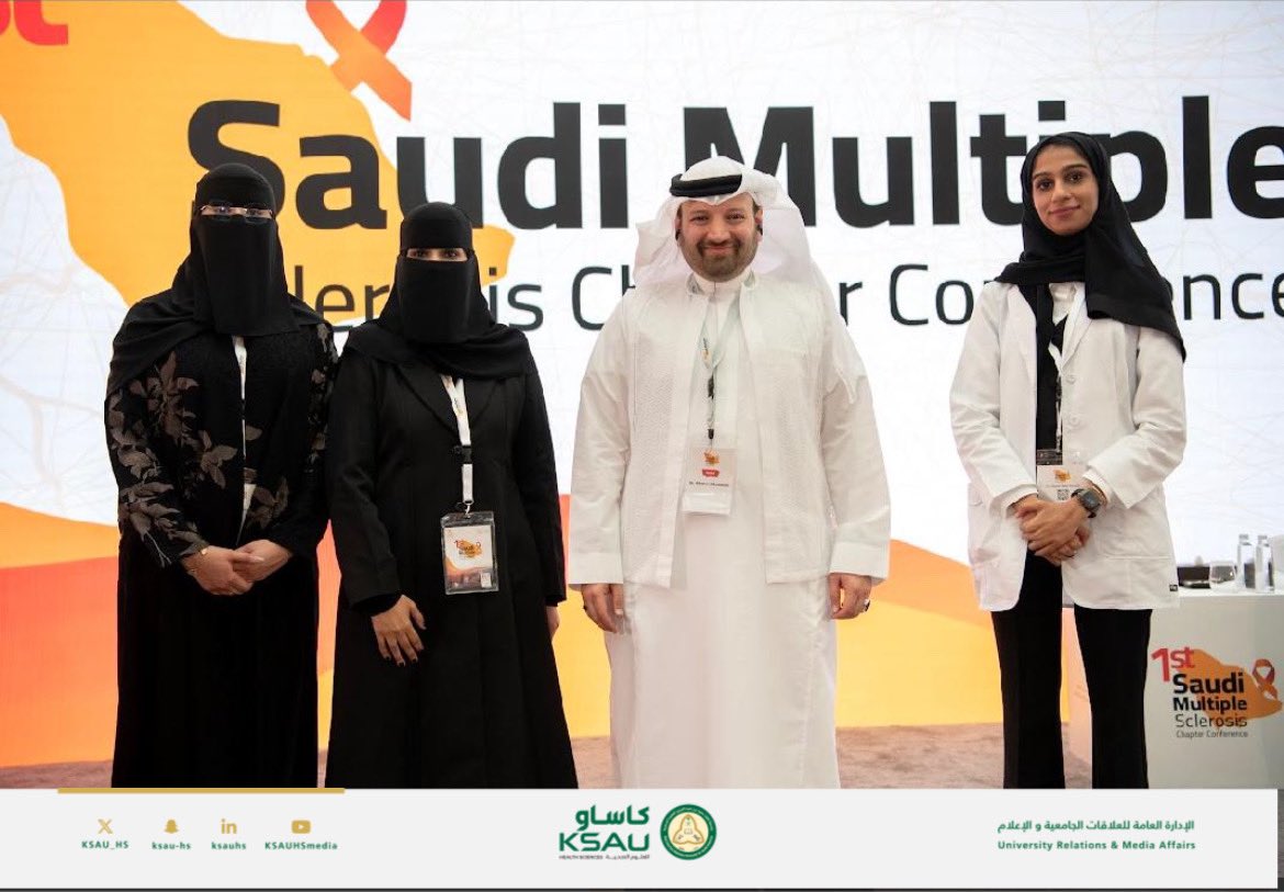 KSAU_HS's tweet photo. ضمن مشاركة جامعة الملك سعود بن عبدالعزيز للعلوم الصحية، أحرزت الطالبة فتون عليان من كلية الطب إنجازًا لافتًا بفوزها بالمركز الأول في فئة العروض الشفهية، وذلك خلال مشاركتها في المؤتمر الأول لشعبة التصلب المتعدد، الذي أُقيم مؤخرًا في مدينة الرياض.
وقد نالت هذا التتويج تقديرًا لتميّزها في تقديم بحثها العلمي بعنوان:
“The Effect of Pregnancy on the Frequency and Intensity of Multiple Sclerosis Relapses among Women in NGHA Hospital - Riyadh Center”
وذلك تحت إشراف الدكتورة أسماء العنزي من كلية الطب.
كما يجسد هذا الإنجاز مستوى التميز الأكاديمي والبحثي الذي تسعى الجامعة إلى ترسيخه، تأكيدًا على التزامها بدعم طلبتها وتعزيز حضورهم العلمي في المحافل المتخصصة، بما يرسّخ مكانتها كصرح رائد في التعليم الصحي.

#كاساو