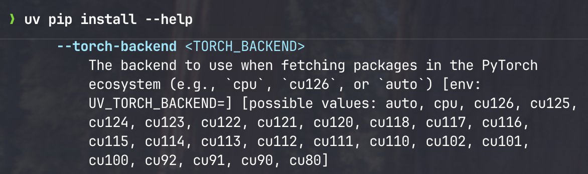 Prgckwb's tweet photo. `uv pip install` 、知らない間に torch が入れやすくなるオプションが付いてた https://t.co/M4HnOC3GoI