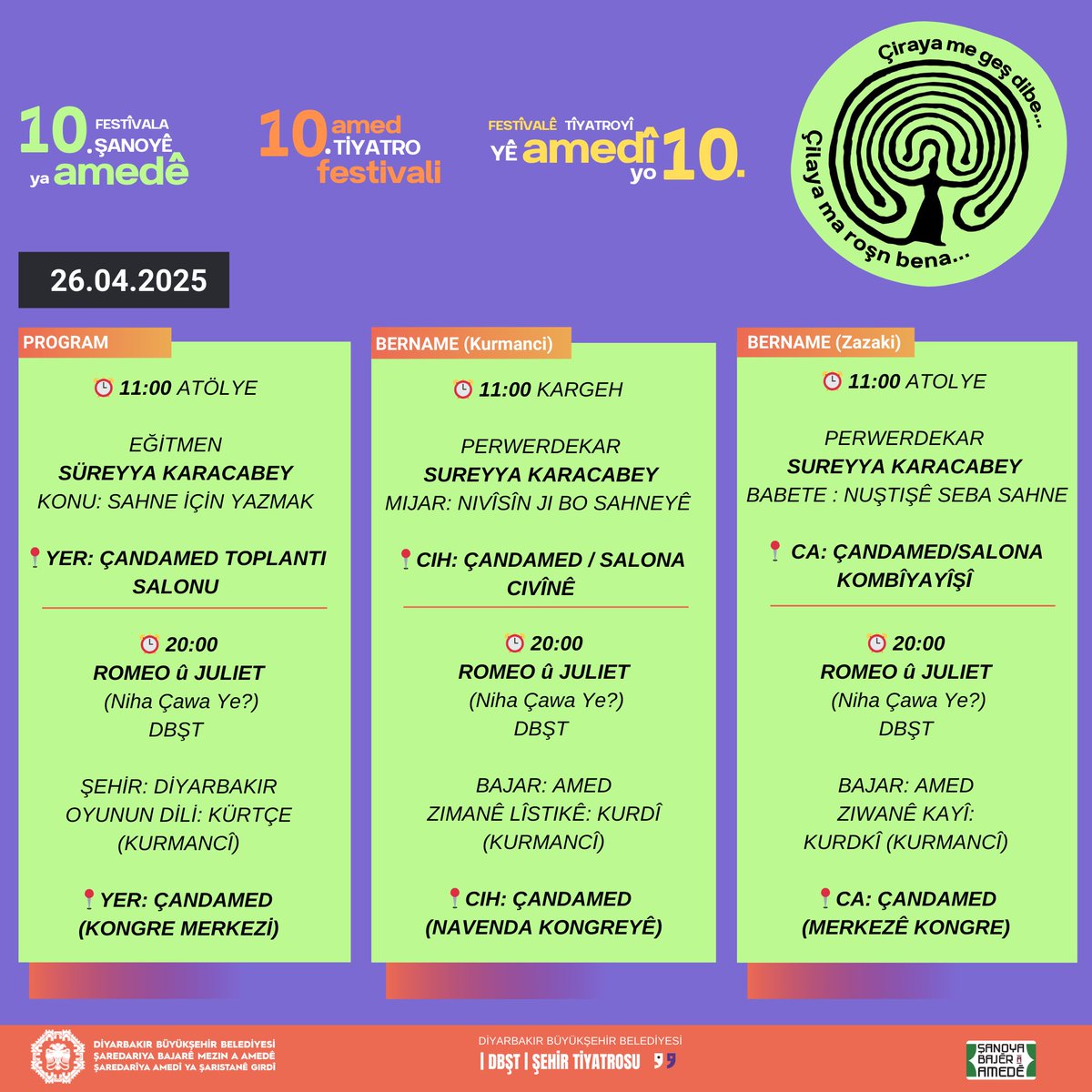 dbst_tiyatro_'s tweet photo. 🎭 10.⁠ ⁠Amed Tiyatro Festivali programı.

🎭 Bernameya 10.⁠ ⁠Festîvala Şanoyê ya Amedê.

🎭 Bernameyê Festîvalê Tîyatro yê Amedî yo 10. https://t.co/u3jxqcCigu